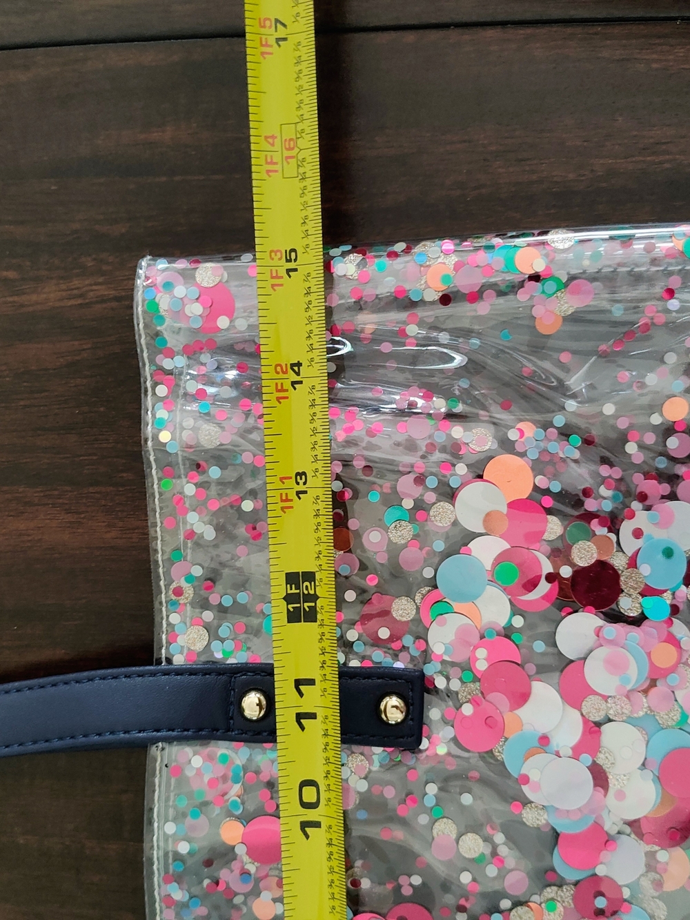 Clear Confetti Tote Bag with Navy Handles - Picture 5 of 7